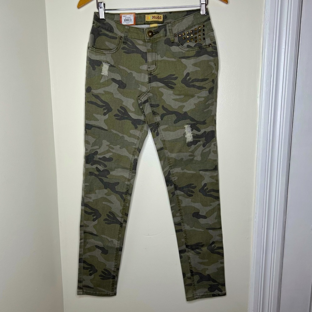 Mudd Girls Super Skinny Jeans Pants Camo print with studs 5 pocket Distressed 16